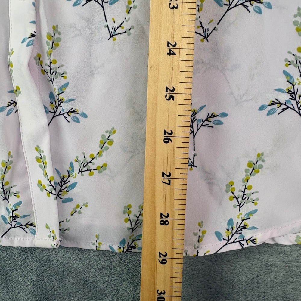 LOFT Womens M Pink Floral Button Down Roll Tab‎ Sleeve Blouse Botanical Career - Picture 7 of 12